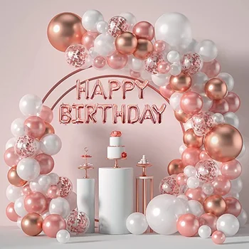 Костюм для вечеринки в честь Дня рождения из розового золота с воздушным шаром из латекса для вечеринки в честь Дня рождения для годовалого ребенка