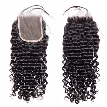 Кружевная застежка для вьющихся волос, предварительно выщипанная Бразильская линия волос Remy с детскими волосами 4x4, кружевная застежка, завязанная вручную, Натуральный цвет, Свободная часть
