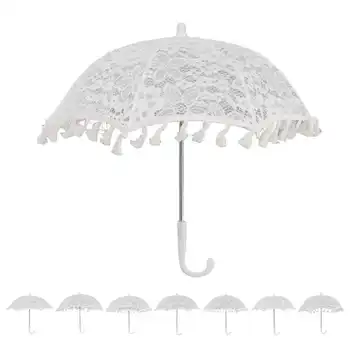Кружевной зонтик со стальной ребристой ретро-J-образной ручкой Свадебный кружевной зонтик для сценического реквизита