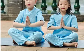Летние детские костюмы для йоги из Хлопка и льна высокого качества для мальчиков и девочек, костюм для медитации hanfu children taiji lay, одежда для кунг-фу ушу, униформа