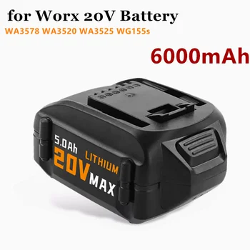 Литий-ионный Аккумулятор 20V 6.0Ah для Worx 20V Battery WA3578 WA3520 WA3525 WG155s WG251s Замена Worx Battery