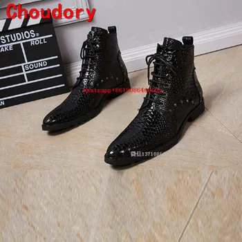 Мужская зимняя обувь осенние водонепроницаемые военные ботинки из крокодиловой кожи, черные мужские ботинки из натуральной кожи с высоким берцем из крокодиловой кожи