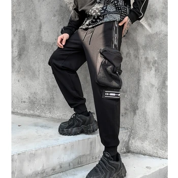 Мужские брюки с карманами на щиколотке, карго, шаровары, черные повседневные мужские брюки-джоггеры в стиле хип-хоп, Модные повседневные уличные брюки