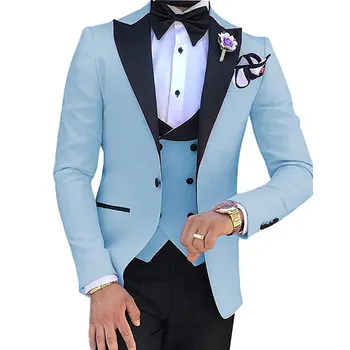 Мужской костюм из 3 предметов, воротник с лацканами на одной пуговице, Приталенный деловой костюм для вечеринок, свадеб и церемоний, куртка Жилет с брюками