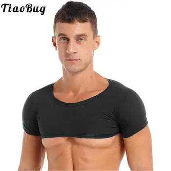 Мужской сексуальный укороченный топ с коротким рукавом, Клубная танцевальная футболка с круглым вырезом, повседневные однотонные топы