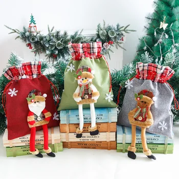 Мультяшные подарочные пакеты на шнурке с длинными ногами, Санта-Клаус, Снеговик, Лось, Подарочная сумка, Подарки на шнурке, Сумка для конфет, Рождественский держатель, Украшение