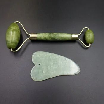 Набор Зеленых Роликовых и Гуашевых Инструментов 2 в 1 от Natural Jade Scraper Massager с Камнями для Лица Шеи Спины и Линии Подбородка