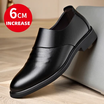 Новая мужская обувь из натуральной кожи на плоской подошве / 6 см с лифтом, деловая официальная кожаная обувь, мужские повседневные свадебные туфли в британском стиле