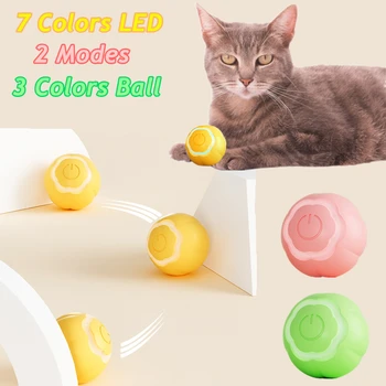 Новое обновление Умный Интерактивный кошачий мяч с 7 цветными светодиодами, бесшумный Прочный Автоматический прокат для котенка, перезаряжаемая Электрическая игрушка для кошек