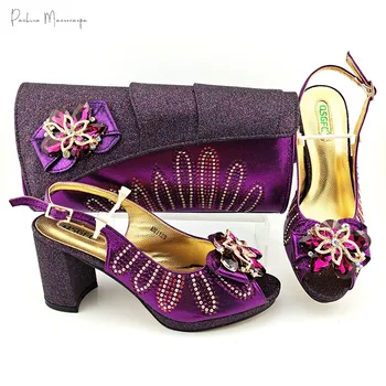 Новое поступление, итальянский дизайн, 2022 г., Нигерийская мода, женские туфли и сумка в фиолетовом цвете для вечеринки и сумочки в стиле Crystal в фиолетовом цвете