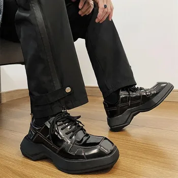 Новые мужские кожаные оксфорды на платформе, без шнуровки, толстые мужские туфли-дерби Tottom, Повседневные лоферы, мужские вечерние модельные туфли с квадратным носком.