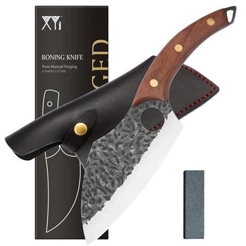 Нож XYj с ножнами, 6-дюймовый Подарочный нож с кованым рисунком, кухонный нож для овощей с деревянной ручкой, инструмент для кемпинга на открытом воздухе