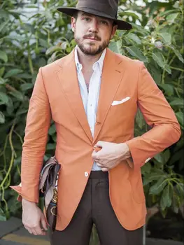 Оранжевый Летний повседневный Пляжный костюм бойфренда для свадьбы 2023 Terno Slim Fit из 2 предметов, смокинг, блейзеры на заказ с черными брюками В комплекте