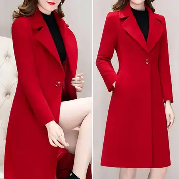 Осень и Зима 2023, Корейская версия Шерстяного пальто, женское шерстяное пальто средней длины до колена, воротник костюма, воротник талии