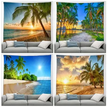 Пляжный гобелен на острове, Кокосовая пальма, Гавайский пейзаж, Тропический океан, плакат на открытом воздухе, пейзаж природы, Настенный Домашний художественный декор