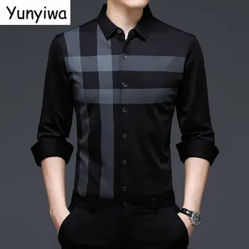 Повседневные мужские рубашки Весенне-осенний полосатый дизайн, рубашка в винтажном стиле с длинным рукавом, топы для деловых вечеринок Против морщин