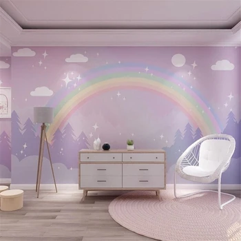 пользовательские настенные обои для детской комнаты, фиолетовое облако, радужная наклейка на стену, обои для спальни девочки, комната принцессы, фон для телевизора