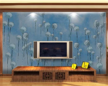 Пользовательские обои в китайском стиле ностальгический ретро абстрактный одуванчик гостиная ТВ фон украшение стен живопись синяя фреска