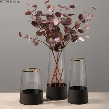 Прозрачная Стеклянная ваза С Золотой Каймой Контейнер для цветочной композиции Креативная Гостиная Гидропонная Цветочная Ваза для украшения стола