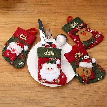 Рождественский чехол для столовых приборов, ткань, Санта-Клаус, Снеговик в форме Лося, Милая Кухонная посуда, Нож, вилка, Xams, украшение для вечеринки, 8 шт. /лот