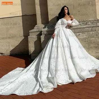 Роскошное Кружевное Свадебное платье с открытыми плечами 2021 Robe De Mariée С длинными рукавами Придворный Шлейф Платья Невесты На заказ Vestido De Casamento
