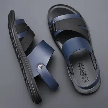 Сандалии мужские кожаные люксового бренда 2023, модные дизайнерские тапочки, летние пляжные повседневные мужские сандалии из мягкой кожи