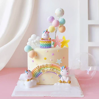 Симпатичные Топперы для торта с единорогом, Мягкое Глиняное облако, Радужная Лошадка, Подарочная коробка на День рождения, декор для торта, декор для вечеринки в честь Дня рождения Счастливой девочки-единорога