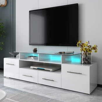 Современная, стильная функциональная подставка для телевизора со светодиодной подсветкой, меняющей цвет, Универсальный развлекательный центр, глянцевый ТВ-шкаф на 7 персон
