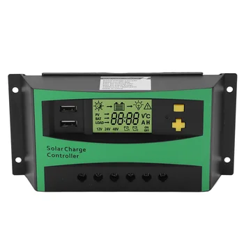 Солнечный контроллер заряда ЖК-дисплей Регулятор солнечной панели 12 В 24 В Автоматическая идентификация с 2 выходами USB 5 В для лодки на колесах