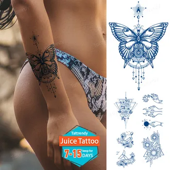 срок службы 7-15 дней татуировка чернилами в виде бабочки, ювелирные изделия, цветок, татуировка на рукаве, боди-арт, синяя водонепроницаемая татуировка, подделка