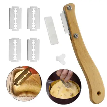 Хлеборезка с хромированной деревянной ручкой, нож для нарезки теста, разделочный нож со сменными лезвиями для приготовления кухонных инструментов