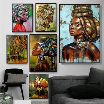 Цветная Картина на холсте Африканские Чернокожие Женщины Граффити Портрет Настенный плакат Печать Абстрактной Девушки Настенное Искусство Украшение дома Картина
