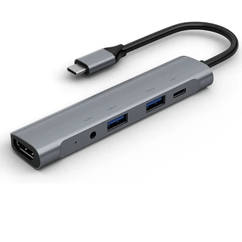 Цельный USB-концентратор 5 В 1 USB-C Тип C Разветвитель Адаптер Базовая Линейная Станция Аудиопорт И 4K HDMI Совместимый Жесткий ДИСК Мощностью 60 Вт