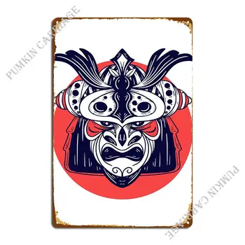 Японская маска Самурая Металлическая табличка для росписи стен кухни Жестяная вывеска Плакат