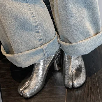【ENMAYER】 Женские туфли-таби с раздельным носком На высоком каблуке 7,5 см, Женские ботинки на свиных ножках, Сандалии, Женская обувь для отдыха на круглом каблуке